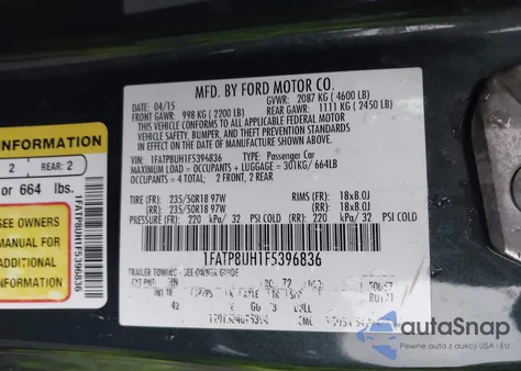 2015 Ford Mustang Ecoboost Premium z USA, uszkodzony, nr VIN 1FATP8UH1F5396836